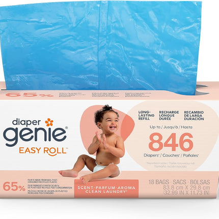Diaper Genie Easy Roll Refill | 18 Clean Laundry Scent Bags | 65% PCR Film | Fits Platinum, Signature & Deluxe