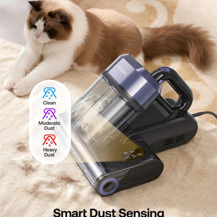 Trucozie Mattress Vacuum Cleaner, 16Kpa Bed Vacuum with Smart Dust Sensor, Anion & Aromatherapy, 275nm UV Light, 149℉ Heat & Ultrasonic & Tapping, Corded for Bed Sofa Couch Pet Hair, Black