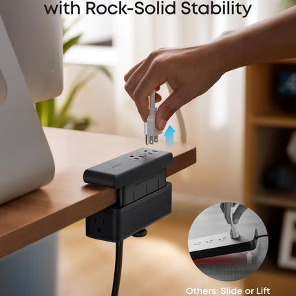 Anker Nano Power Strip, Desk Clamp with 1500J Surge Protector, 5ft Extension Cord, 70W Max Gaming Desk Accessories, 6 AC, 2 USB A, 2 USB C, Home Office Essentials, Fit 0.6~1.8'' Tabletop Edge