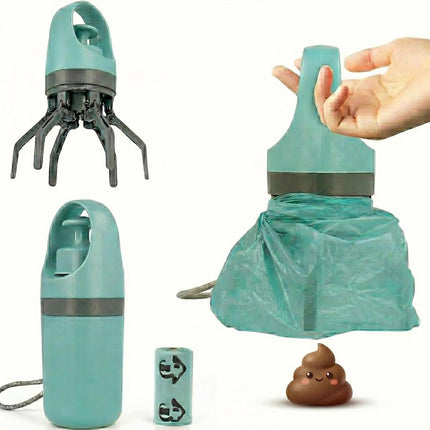 Dog Pooper Scooper with Waste Bag Rolls, Portable No-Touch Dog Waste Pickup Kit