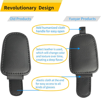 Sunglass Holder for Car, Magnetic Leather Sunglasses Holder and Ticket Card Clip, Car Visor Accessories - photo 2