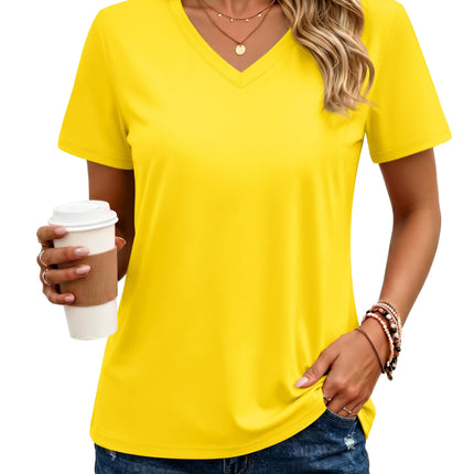 Women's Cotton T Shirt V-Neck Short Sleeve Shirt Classic-Fit Casual Breathable Tee Summer Basic Tops