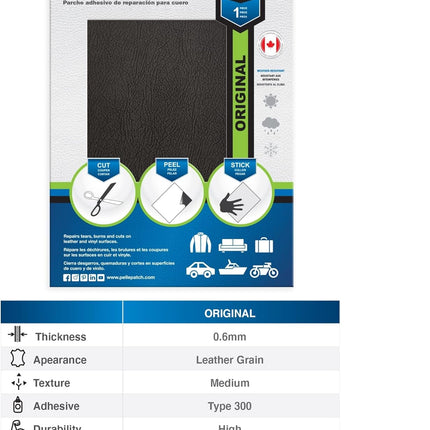 Black Leather Patch Car Seat Repair Kit - 25 Colors Available - Original 8x11 - Black