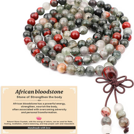 AD Beads 6mm 8mm 108 Prayer Mala Jasper Elastic Bracelet - Handmade Yoga Meditation Healing Power Energy Gifts for Unisex Adult.