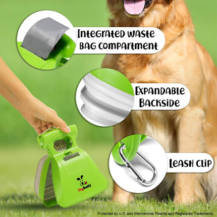 Recogedor de excrementos portátil para perros, con adaptador para bolsas, clip para correa y bolsas incluidas (Medium, Kiwi)