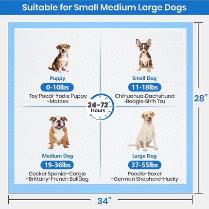 XL 6-Layer Ultra Absorbent 1200ml 48-Hour Leak-Proof Dog Pee Pads, Quick Dry Extra Large Puppy Pads for Puppy Training, Senior & Incontinent Dogs, Cats, Overnight Use, 28"x34", 30 Count