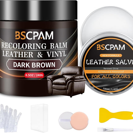 Dark Brown Leather Recoloring Balm with 100ml Mink Oil,Leather Couch Scratch Remover,Leather Repair kit for Vinyl Furniture and Car Interior,Leather Dye Paint,Mink Oil for Leather