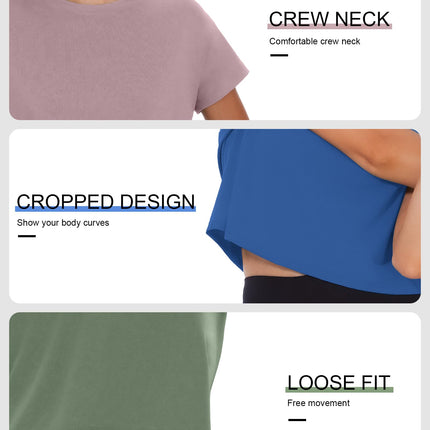 4/6 Pack Women's Crop Top Short Sleeve Athletic Workout Loose Fit