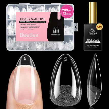 Soft Gel Nail Tips Short Almond 288pcs in 12 Sizes Etch-X