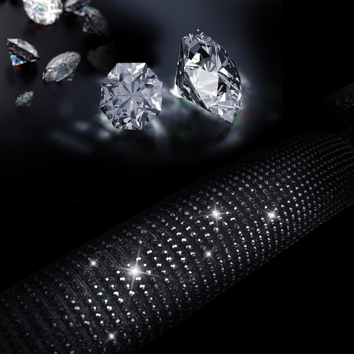 Black Diamond Rhinestone Leather Steering Wheel Cover - photo 3