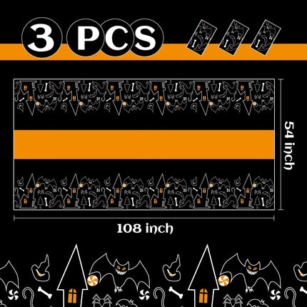 3 Pack Halloween Tablecloths,Disposable Plastic Tablecloths 54" x 108" Halloween Decorations,Plastic Table Cover for Birthday,Party Supplies,Holiday Table Cloth for Home,Dinner,Indoor,Outside