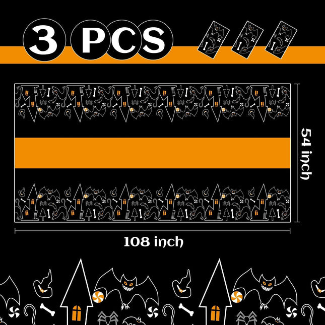 3 Pack Halloween Tablecloths,Disposable Plastic Tablecloths 54" x 108" Halloween Decorations,Plastic Table Cover for Birthday,Party Supplies,Holiday Table Cloth for Home,Dinner,Indoor,Outside