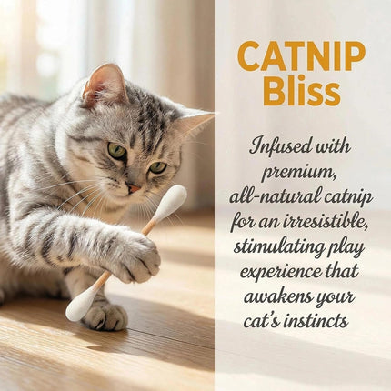 Cotton Swabs Cat Toys with Catnip,6 Pk Soft Interactive Giant Q Tip Cat Toy,Durable for Chew, Organic Catnip for Anxiety & as Digestive Aid,The Ideal Gift for cat Lovers(Beige 6-Pack)