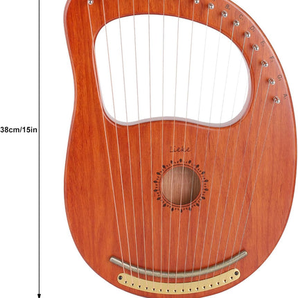 LIEKE Lyre Harp 16 Strings with Bag Tuning Wrench,Metal Strings,Mahogany Body and Copper Saddle,Professional Lyre Harp instrument Gift for Beginner Musician