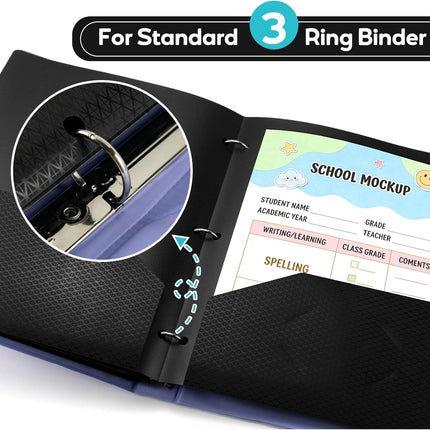 Textured 2 Pocket Folder, (3 Pack, Black) Plastic Folders with Pockets 3 Hole Punched, Fits Letter Size 3-Ring Binder, Heavy Duty Textured Folder for School, Office