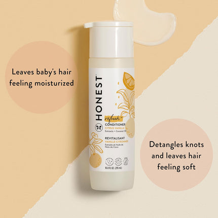 The Honest Company Silicone-Free Conditioner, Gentle Tear-Free, Hypoallergenic, Baby Hair Care with Naturally Derived Ingredients, Citrus Vanilla Refresh, 10 fl oz