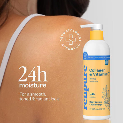 Renpure Collagen & Vitamin C Toning Body Lotion – 24HR Moisturization – Helps Promote Toned Looking Skin – For All Skin Types – Collagen & Vitamin C – 16 Fl Oz