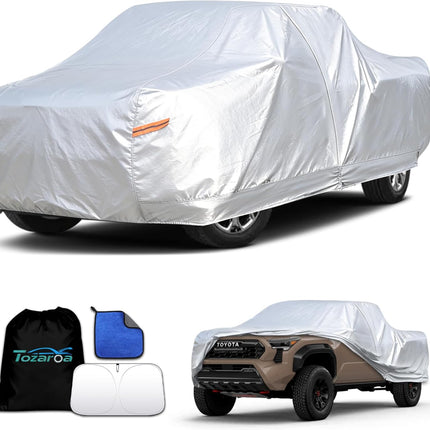 Car Cover Waterproof All-Weather,Heavy-Duty Outdoor Full Exterior Automobiles Snow Cover for Truck 211-220 inch,with Sun Visor,Anti-Scratch Cotton Lining & Zippered,Towel&Storage Bag