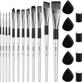 12pcs Face Paint Brushes Set with 9 Sponges Set, Professional Paint Brushes for Face Painting, Body Makeup, Acrylic Watercolor Oil Halloween Cosplay Party, Portable Storage Case Included