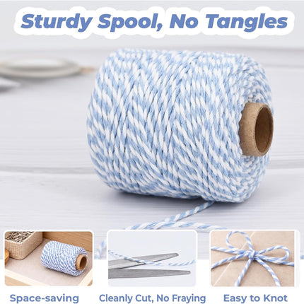 Cotton Twine String,2mm Thick, 164 Feet per Roll, 2 Pack, for Crafts Gift Wrapping Baking Holiday Decor,Blue and White