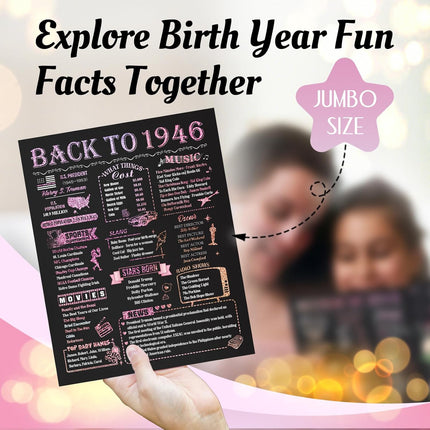 80th Birthday Card for Women Her, Large 3D Pop Up 80th Birthday cards forMom Grandma, Happy 80 Year Old Birthday Decorations for Wife Sister Funny Birthday Gifts, Back to 1946, Pink
