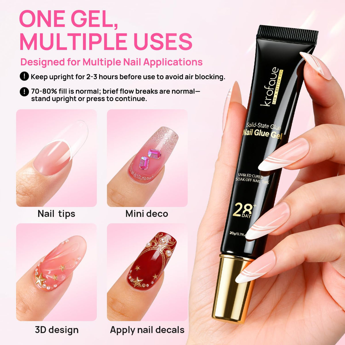 Solid Nail Glue Gel for Press-On Nails, 2 x 20g - photo 4