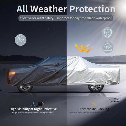 Car Cover Waterproof All-Weather,Heavy-Duty Outdoor Full Exterior Automobiles Truck(Length 243-250 inch) with Windshield Sun Shade Universal Fit Ford F-Series F-150, Tundra, RAM 1500 2500etc