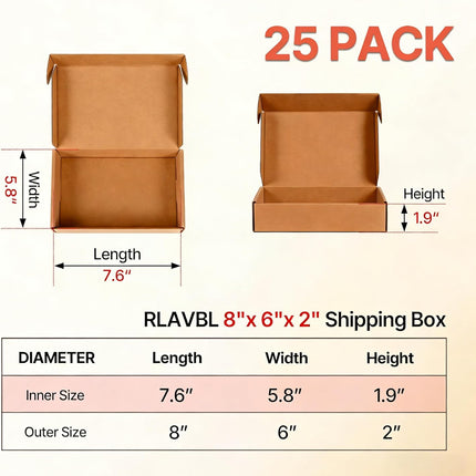 8x6x2 inches Small Brown Shipping Boxes 25 Pack，Corrugated Cardboard Gift Boxes，Mailing Boxes for Small Business Packing and Storage
