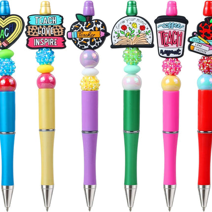 Teacher Pens, 6 Pcs Beadable Pens for Teacher Apprieciation Week Gifts Teaching Supplies Fun Cute Ballpoint Pens