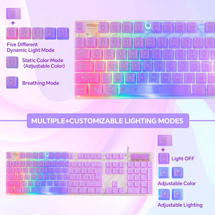 CHONCHOW RGB Gaming Keyboard and Mouse Combo,USB Wired Custom Clear Keyboards, Rainbow LED Backlight Transparent Keyboard Mouse Set for Computer Windows PC PS4 Xbox Laptop