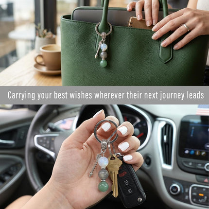 Quietsun New Beginnings Keychain - Moonstone & Labradorite Crystal Key Chain, Coworker Leaving Gifts for Women, Going Away Farewell Retirement Gift for Friends, New Job Congratulations Graduation Gift