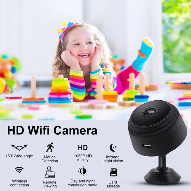Cámara oculta, mini cámara nanny WiFi HD 1080P con visión nocturna y detección de movimiento – cámaras espía inalámbricas de seguridad para interior/exterior para hogar, auto, bebé y mascotas – A9 mejorada