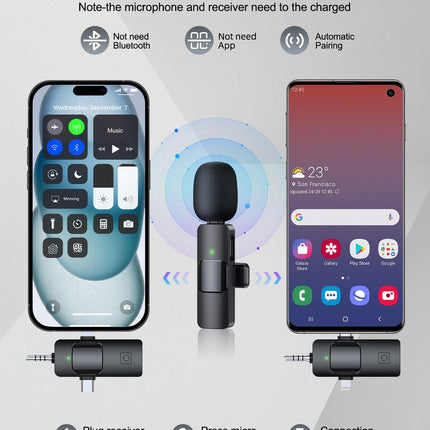 PQRQP 3 in 1 Professional Wireless Lavalier Microphone for iPhone, Android, Camera, Wireless Microphones, Mini Microphone, Crystal Clear Sound Quality for Recording, Live Streaming, Microphone Clips