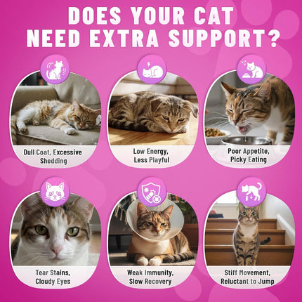 Taurine for Cats Vitamins Treats, 15 in 1 Cat Multivitamin Support Skin, Joint, Digestion & Immune Supplement, 500 Crunchy & Creamy Chews with Essential Vitamins for Cats of All Ages (90-Day Supply)