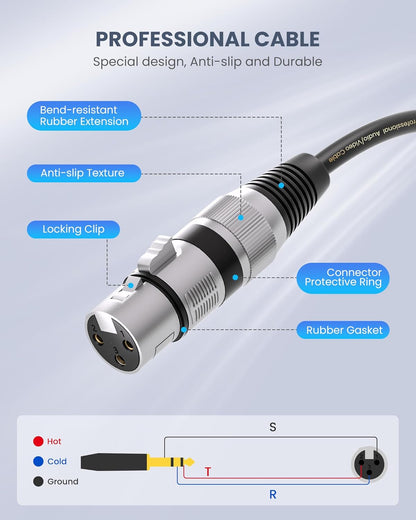 Female XLR to 1/4'' TRS Microphone Cable, 6.35mm Stereo Jack to 3-pin XLR Female Balanced Interconnect - photo 4