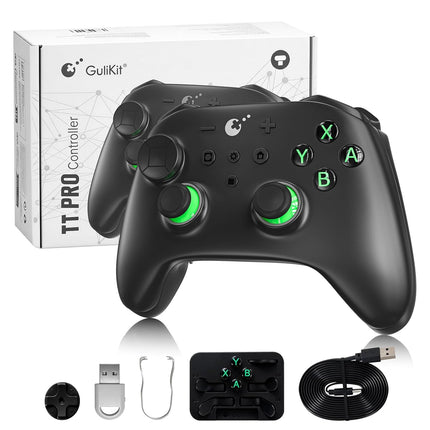 GuliKit TT Pro Wireless Controller for PC, Android, iOS, Switch 1/2, 720° Adjustable TMR Joystick, with 950mAh Long-Lasting Battery, Switch Wake-Up Function and 4 Detachable Metal Back Buttons-Black Green
