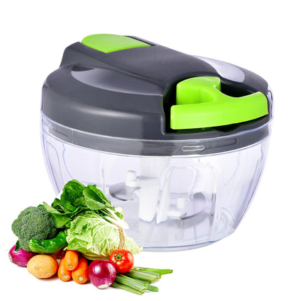 Manual Food Processor Vegetable Chopper, Portable Hand Pull String Garlic Mincer Onion Cutter for Veggies, Ginger, Fruits, Nuts, Herbs, etc., 500ml,（Gray-green）