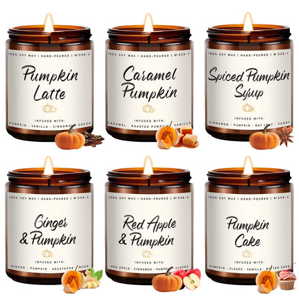 Fall Candle Set | 4 Pack Scented Candles for Home - Candle Gifts for Women Men, Soy Candles Home Scented | Autumn Fragrance of - Apple Pie/Cinnamon/Harvest/Wreath