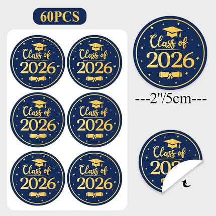 Graduation Stickers 2026 Class of 2026 Stickers, 60PCS 2 Inch Round Envelope Seals for Graduation, Graduation Stickers 2026 for Envelopes, Invitations, Party Favors, Gift Wrapping Decorations