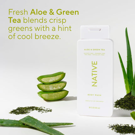 Native Body Wash Contains Naturally Derived Ingredients | For Women & Men, Sulfate, Paraben, & Dye Free Leaving Skin Soft and Hydrated |Aloe & Green Tea 18 oz