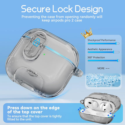 Clear Case for Airpods Pro 2 Case Cover with Safety Lock,Soft TPU Cover with Phone Stand & Cleaning Kit,Cute Bling Keychain for Women Girls-Clear Black