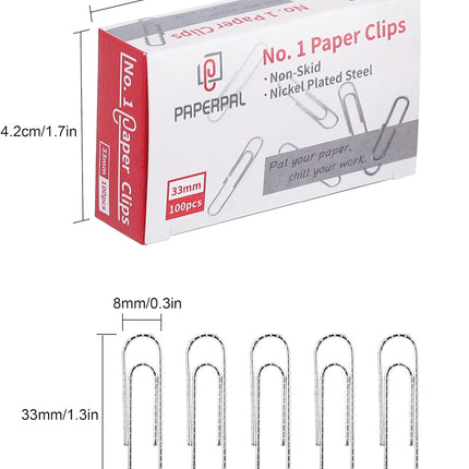 PAPERPAL Paperclips for Office School & Personal Use, #1 Nonskid Paper Clip (1-2/7"), 600 Medium Paper Clips (6 Boxes of 100 Each), Silver