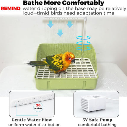 Automatic Parakeet Bird Bath with Pump, Large Bird Shower Fountain Indoor Bathtub with Running Water, Parrot Bath Tub Faucet for Pet Birds, African Grey, Cockatiel, Conure, Budgie, Lovebird