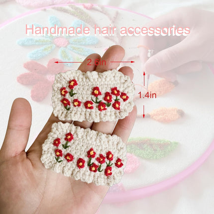 Vintage Handmade Crochet Wool Hair Side Clips, Cute Knitted Hair Barrettes for Girls Women, Retro Hair Pins Fashion Hair Accessories milky white