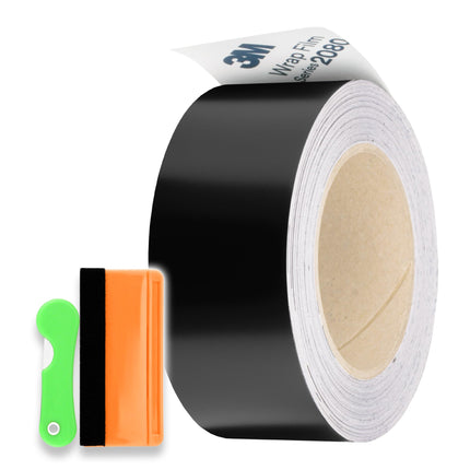 2 inchesx25 Feet Gloss Black Vinyl Wrap Kit for Black Out Chrome Delete Made from Genuine 3M 2080 Film Window Trim Door Trim