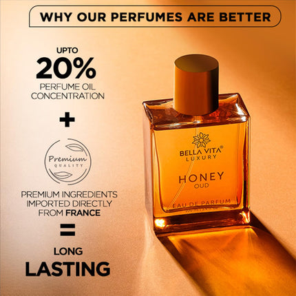 Bellavita Luxury Honey Oud Eau de Parfum | 100 ml (3.4 fl.oz.) | Perfume for Men and Women | Sweet Honey, Bergamot, Oud, and Amber Notes | Women's Day Special
