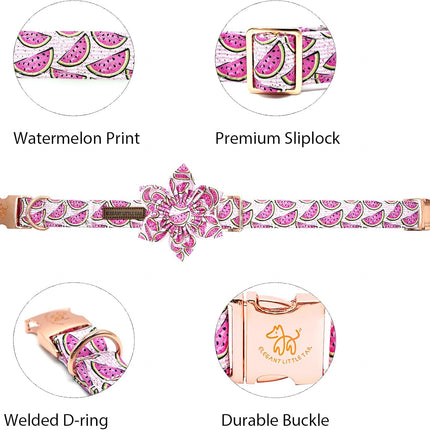 Elegant little tail Dog Collar with Flower, Watermelon Print Pet Collar Flower Pet Collars Summer Cute Adjustable Dog Collars for X-Small Dogs