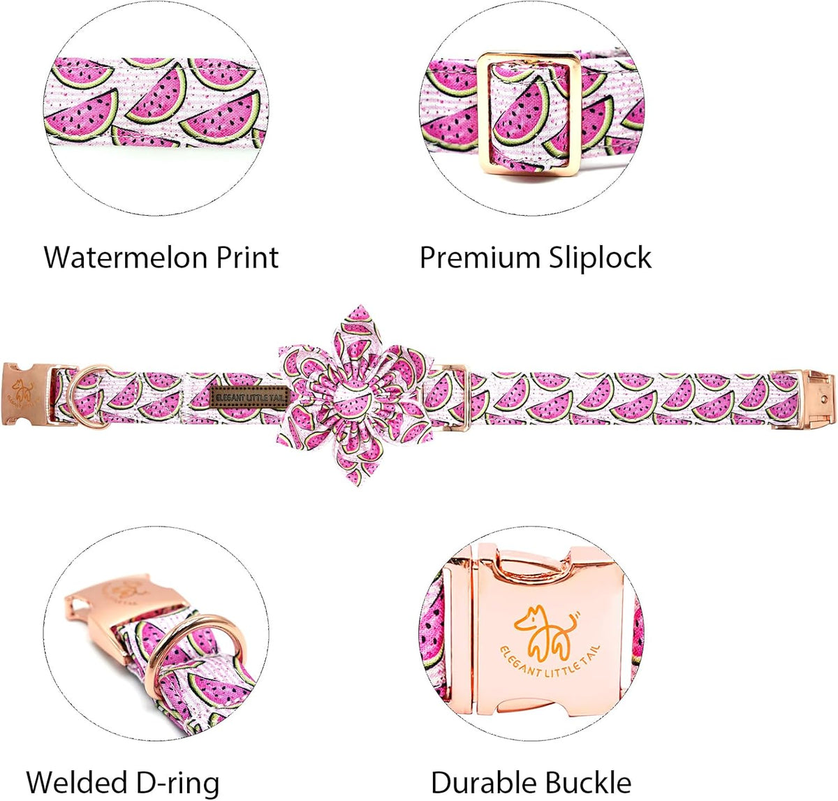 Watermelon Print Adjustable Dog Collar with Flower for X-Small Dogs - photo 2