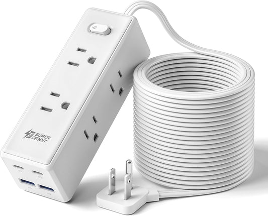 15 Ft Extension Cord Power Strip with 6 Outlets and 4 USB Ports