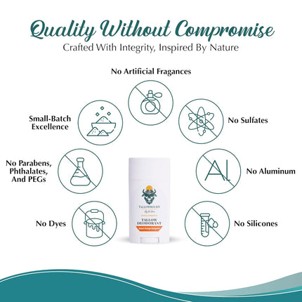 Extra Strength Tallow Deodorant, Aluminum-Free, Baking Soda Formula, Stick Deodorant for Men and Women, Sweet Orange and Bergamot Scent, 3 oz